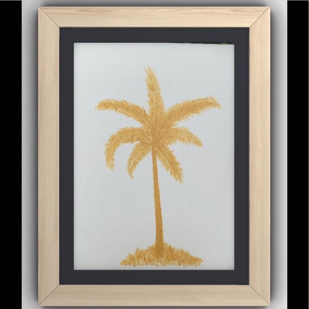 Hand painted gold palm tree picture on an 8x10 canvas board